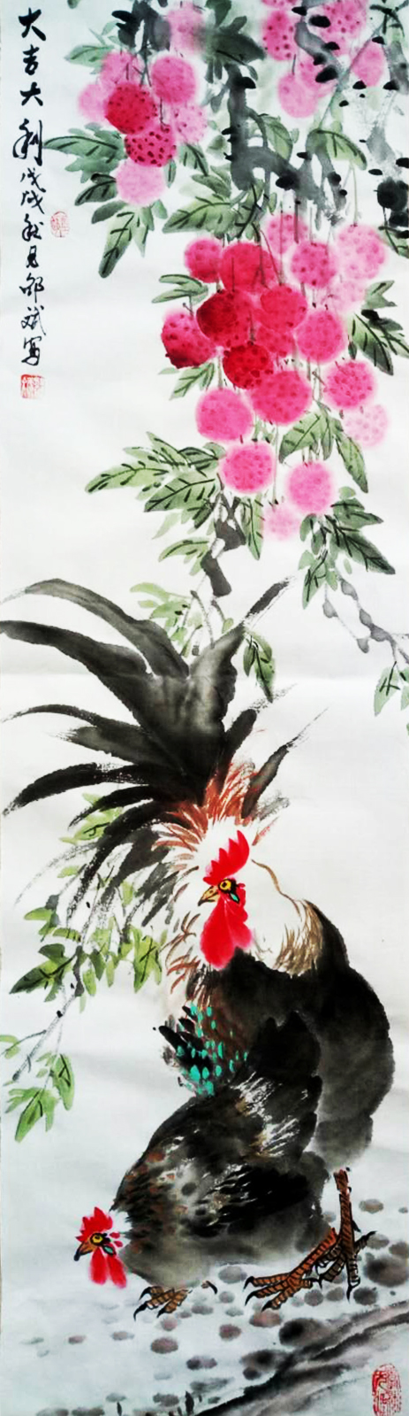 國畫花鳥畫 大吉大利 公雞 條幅