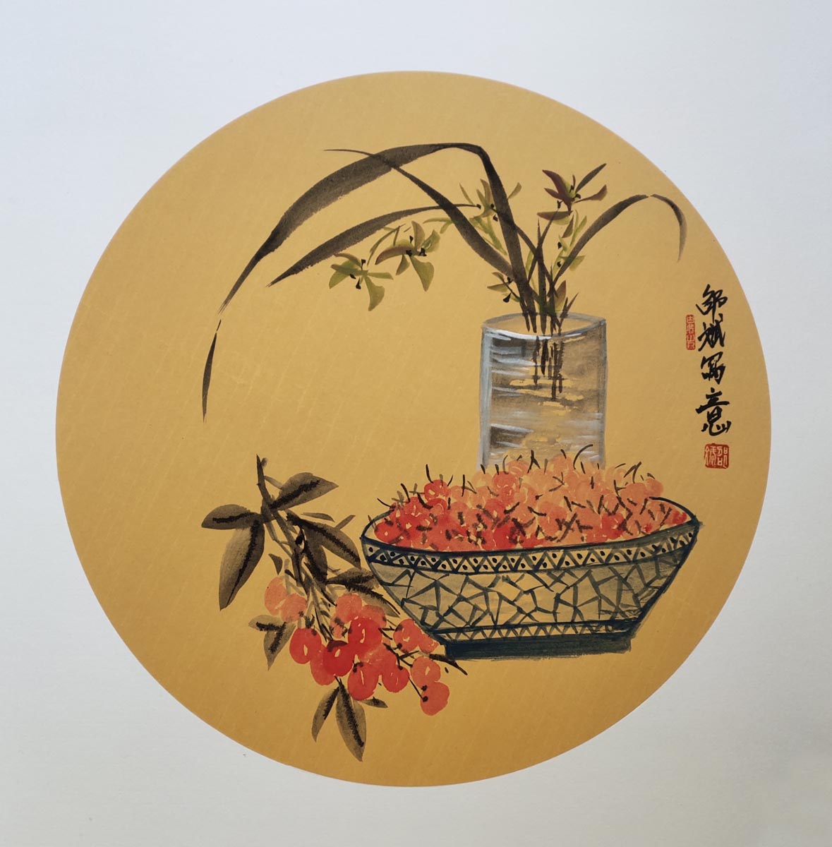 櫻桃蘭花寫意花鳥畫 名家國畫作品